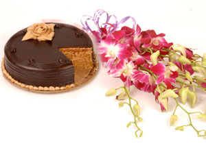 Orchids hand bouquet with 1/2 kg chocolate cake