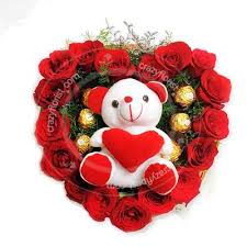 24 Mix flowers basket + teddy.
